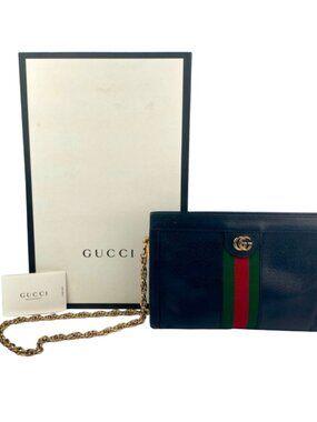 Vintage Gucci Ophidia Web Stripe Leather Chain Shoulder Bag w/ Box